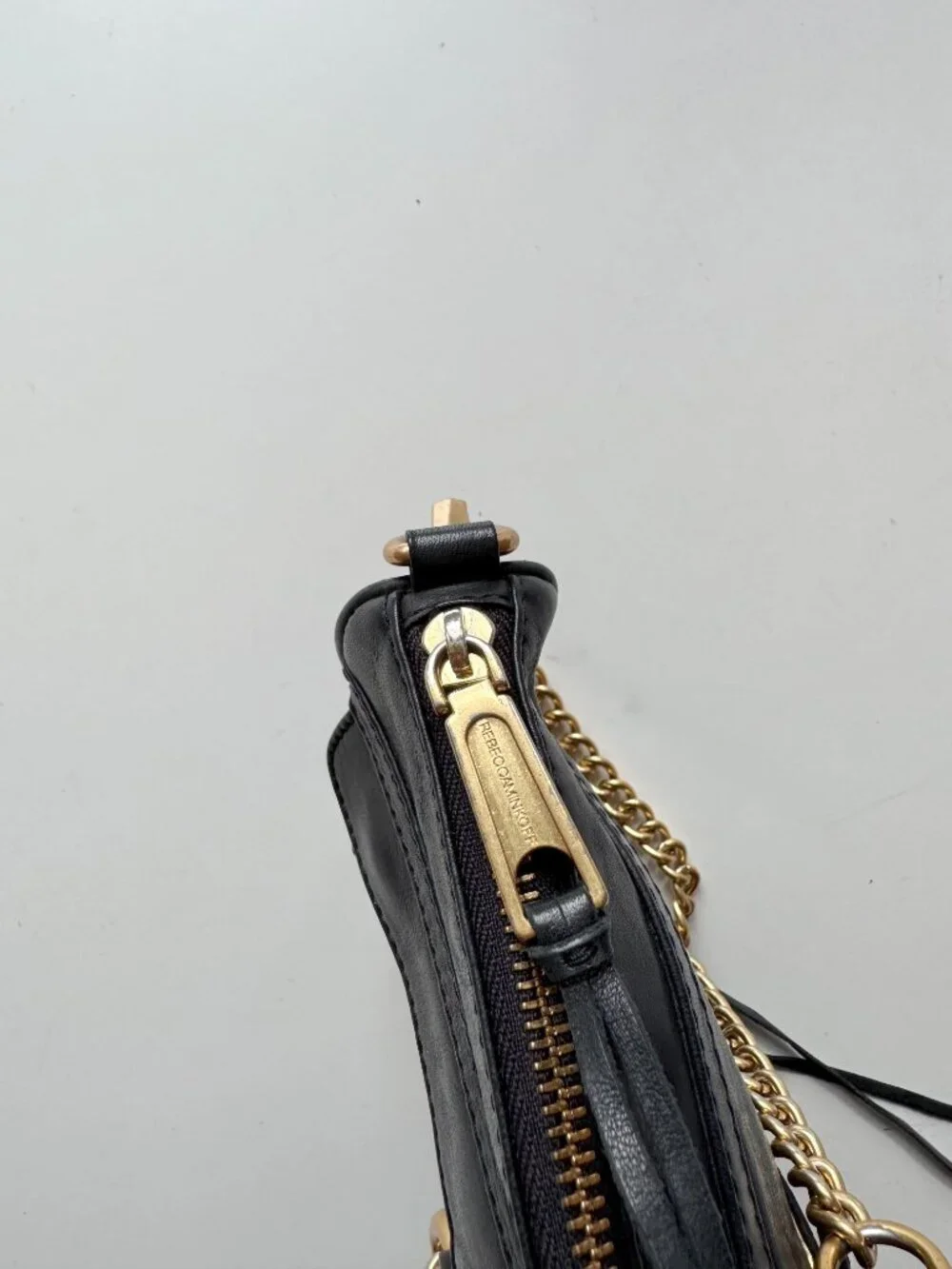 REBECCA MINKOFF Mini MAC Black Leather Gold Chain Crossbody Purse Bag - Picture 7 of 12